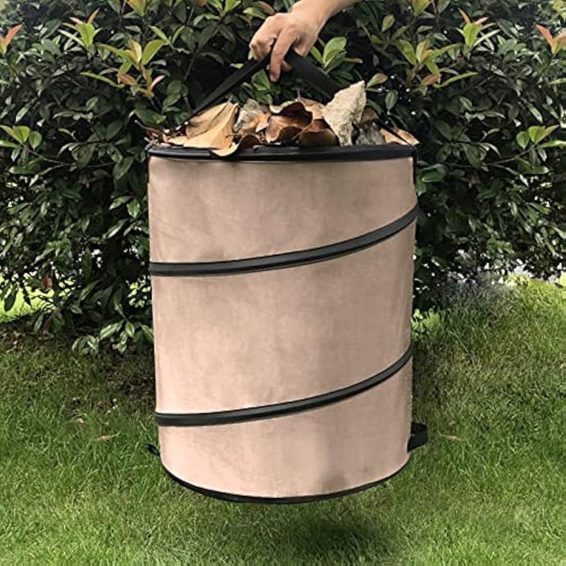 10 Gallon Collapsible Garden Leaf Waste Bag Oxford Cloth Pop out Reusable Camping Trash Can Yard Waste Bag Container for Gardens,Picnics,Camping(13.4 x 13.4 x 15.7in,Light Brown) - Image 3